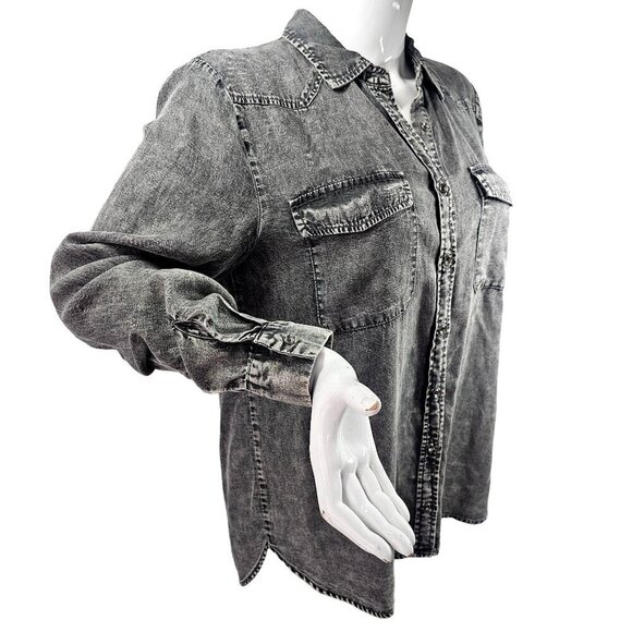 Jane Delancey Chambray Washed Black Button Up Shirt Women S Chest Flap Pockets - Picture 1 of 11